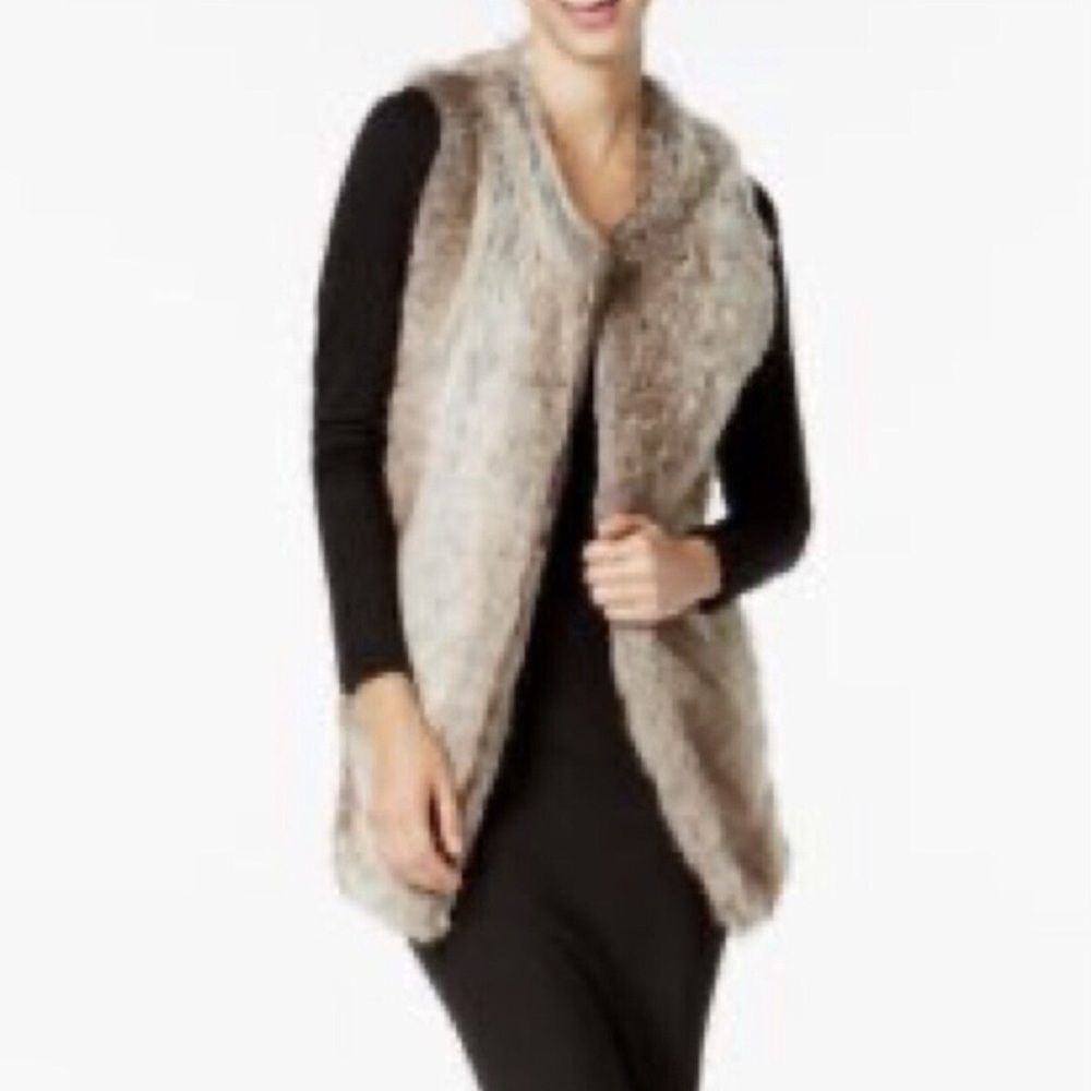 INC International Concepts Women's Faux Fur Ribbed Knit Vest Size Small/ Medium